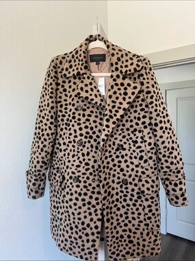 Ann Taylor Leopard-Print Double-Breasted Peacoat - Tan & Black